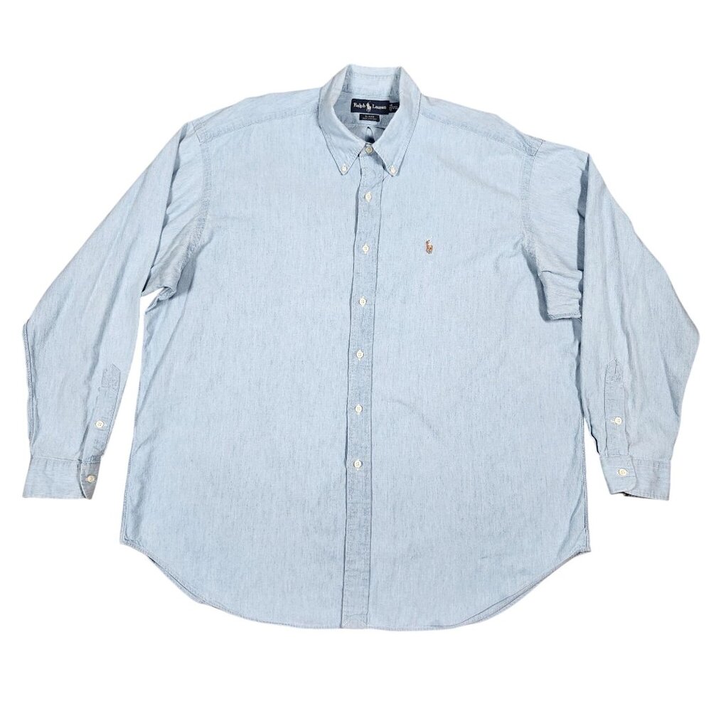 Ralph Lauren Blaire Mens XXL Button-Down Long Sleeve Shirt Light Blue Cotton